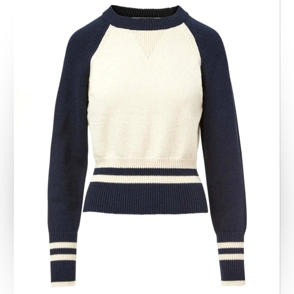 Veronica Beard Navy and Cream Raglan Crewneck Sweater - Picture 4 of 11